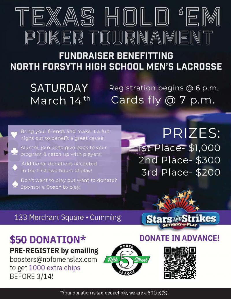 Fundraiser Tournament Benefiting NFHS Men's Lacrosse - Stars and Strikes at 5thstreetpoker.com
